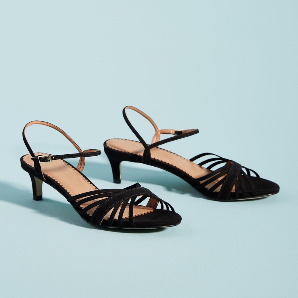 ANTHROPOLOGIE Agnes Heeled Sandal - Black Suede - Sz 7